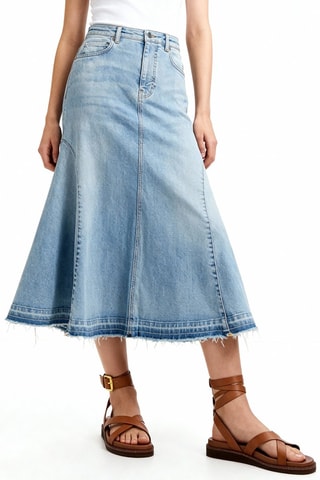 Gonna midi in jeans in cotone bio a vita alta - Blu - Ganni