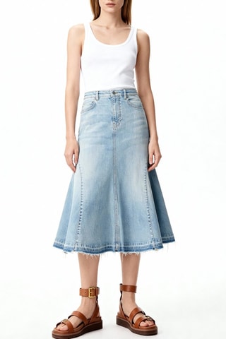 Gonna midi in jeans in cotone bio a vita alta - Blu - Ganni