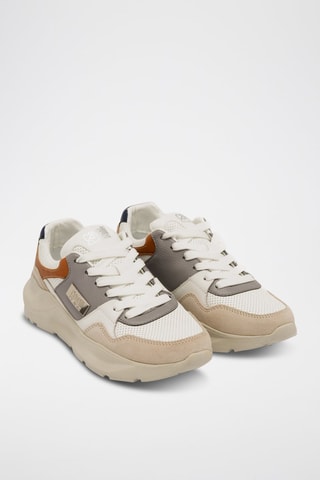 Zapatillas de nobuk con plataforma - Beige y marrón