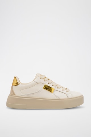 Zapatillas de piel con plataforma - Beige y blanco