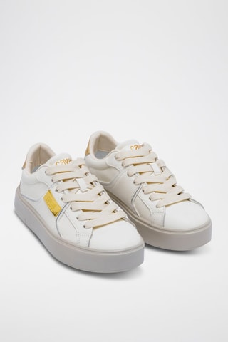 Zapatillas de piel con plataforma - Beige y blanco