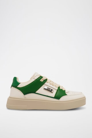 Zapatillas de piel con plataforma - Beige y verde