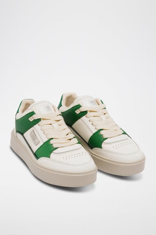 Zapatillas de piel con plataforma - Beige y verde