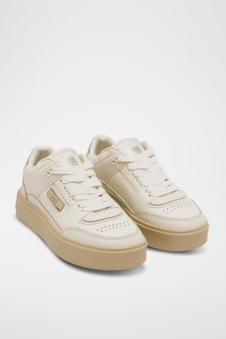 Zapatillas de piel con plataforma - Beige y blanco