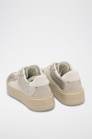 Zapatillas de piel con plataforma - Beige y plateado