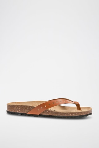 Chinelos de dedo em couro Camel