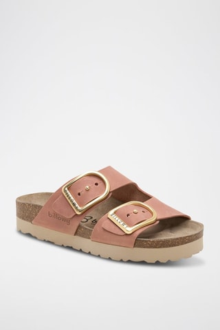 Mules com plataforma em couro - Rosa