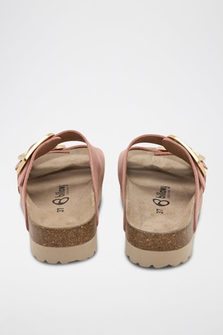 Mules com plataforma em couro - Rosa