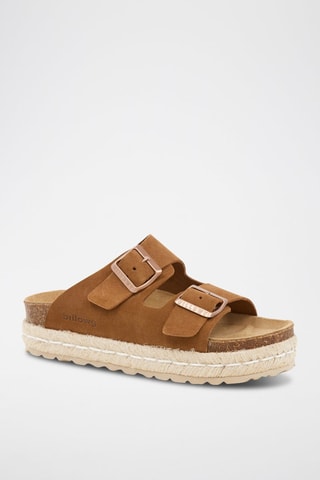 Mules com plataforma em nobuck - Castanho
