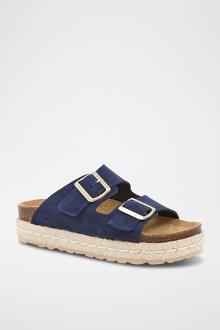 Mules com plataforma em nobuck - Azul