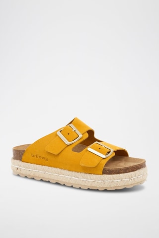 Mules com plataforma em nobuck - Amarelo