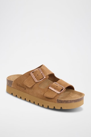 Mules com plataforma em couro - Areia