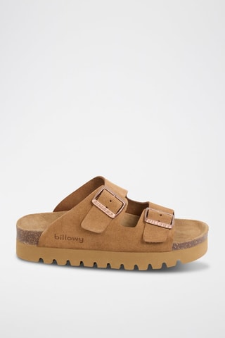 Mules com plataforma em couro - Areia