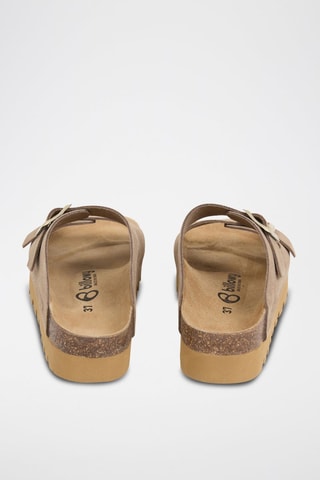 Mules com plataforma em couro - Castanho-claro