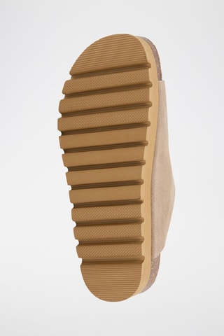 Mules com plataforma em couro - Castanho-claro