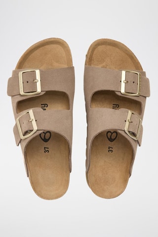 Mules com plataforma em couro - Castanho-claro