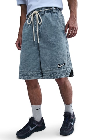 Short oversize de basketball en jean - Bleu-gris