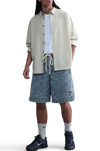 Short oversize de basketball en jean - Bleu-gris