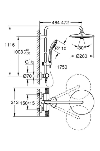 Colonne de douche avec mitigeur thermostatique - Vitalio Joy 260