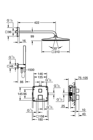  Set doccia a incasso Vitalio Rain Mono 310 Cube