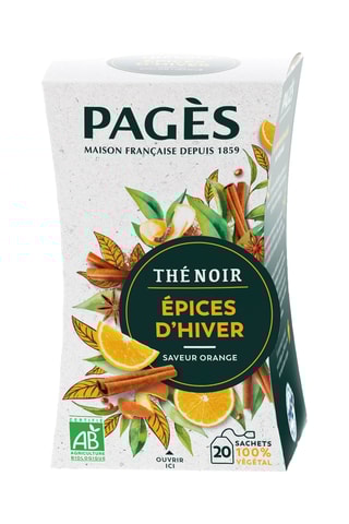 4 x Thé noir bio épices d'hiver saveur orange - 20 sachets