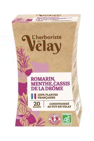 2 x Détox drainage hibiscus verveine fraise bio - 20 sachets, 2 x Minceur (Guarana, Orange, Maté) - 20 sachets et 2 x Infusion romarin menthe cassis de la Drôme bio - 20 sachets