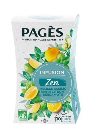 2 x Infusion BIO Yuzu Mandarine - 20 sachets, 2 x Infusion BIO Citron Vert Gingembre - 20 sachets et Infusion BIO Zen (Mélisse, basilic, citron bergamote) - 20 sachets