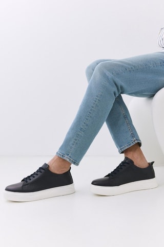 Sapatilhas com plataforma em couro - Azul-marinho