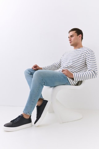 Sapatilhas com plataforma em couro - Azul-marinho