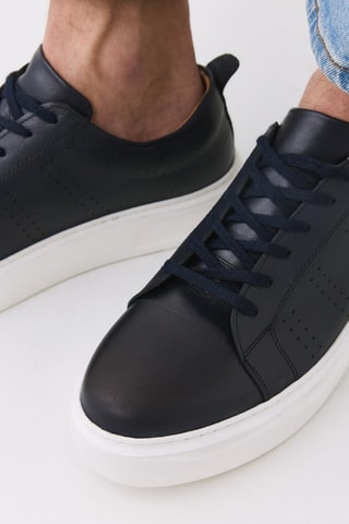 Sapatilhas com plataforma em couro - Azul-marinho