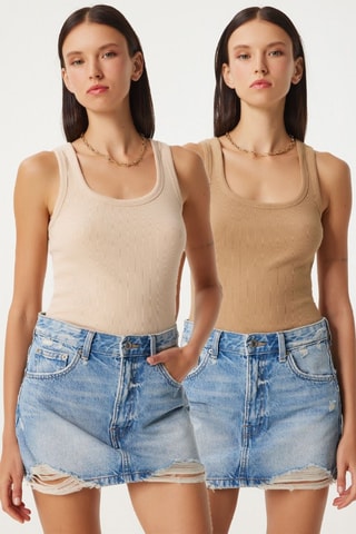 2 camisolas de alças - Castanho e cru