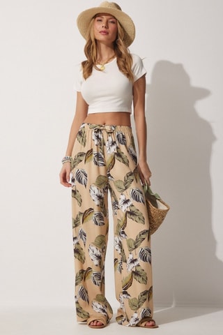 Calças de cintura alta - Bege e verde