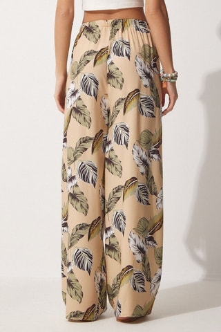 Calças de cintura alta - Bege e verde