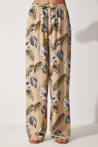 Calças de cintura alta - Bege e verde