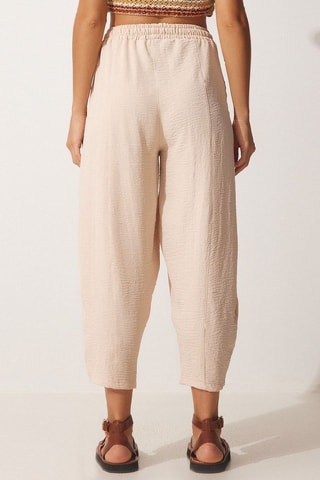 Calças 7/8 de cintura alta - Bege