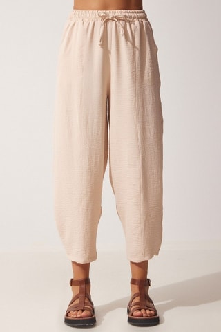 Calças 7/8 de cintura alta - Bege