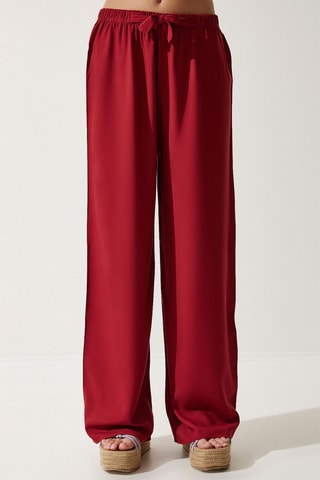 Calças palazzo de cintura subida - Bordô