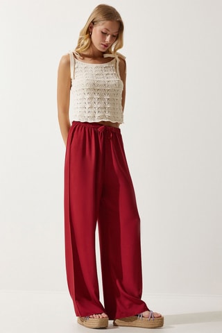 Calças palazzo de cintura subida - Bordô