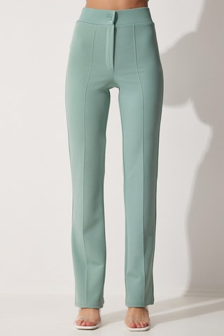 Calças de cintura alta - Verde-água