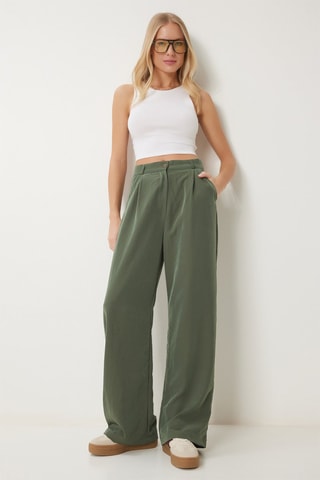 Calças palazzo cintura alta - Caqui