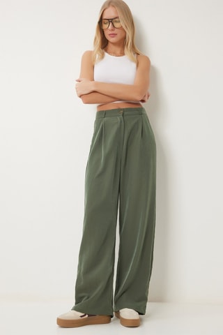 Calças palazzo cintura alta - Caqui