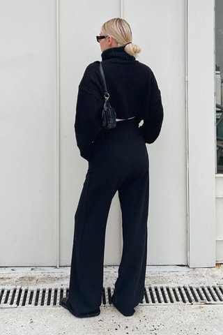 Calças palazzo de cintura subida - Preto