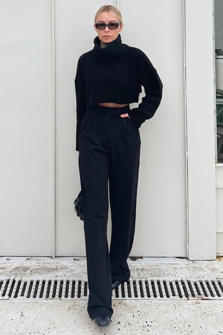 Calças palazzo de cintura subida - Preto