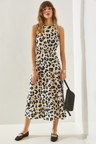 Vestido midi - Cru e preto