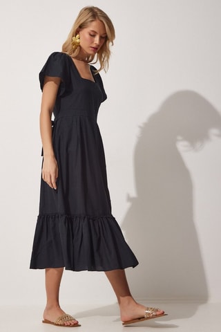 Vestido midi em linho - Preto
