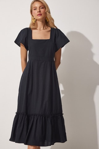 Vestido midi em linho - Preto