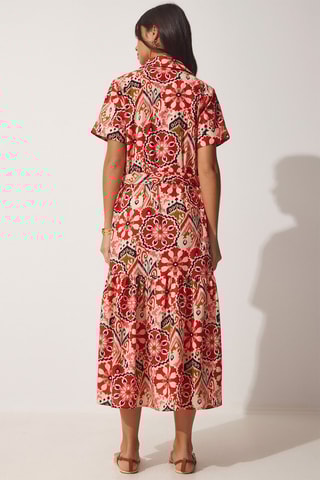 Vestido estilo patinadora - Bege e vermelho