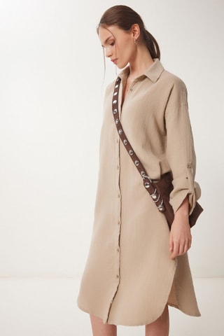 Vestido-camisa - Bege
