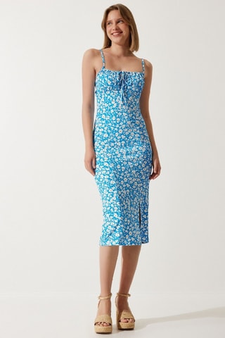 Vestido midi - Azul e branco