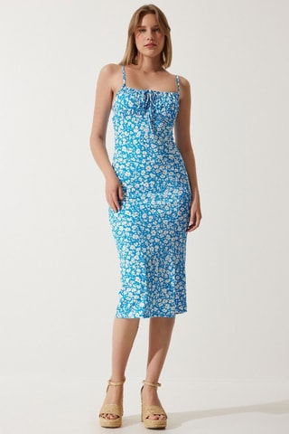 Vestido midi - Azul e branco